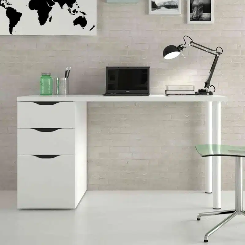 mesa estudio blanca con cajones a un lado